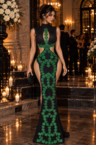 Jessica Bara Gavera Crystal High Neck Cut Out Side Slit Gown