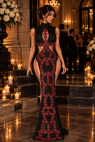 Jessica Bara Gavera Crystal High Neck Cut Out Side Slit Gown