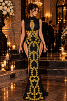 Jessica Bara Gavera Crystal High Neck Cut Out Side Slit Gown