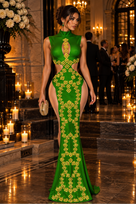 Jessica Bara Gavera Crystal High Neck Cut Out Side Slit Gown