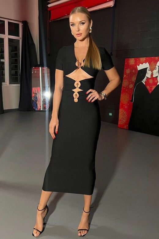 short sleeve cut out maxi dress High Neck Short Sleeve Cut Out Knot Front Detail Maxi Dress In White | EGO  US