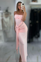 Jessica Bara Gwen Strapless Tube Tie Front Maxi Dress