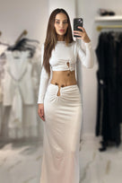 Jessica Bara Halira Stone Long Sleeve Top and Maxi Skirt Two Piece Set