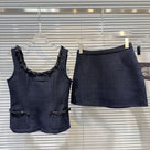 Jessica Bara Hariya Tweed Bow Top and Mini Skirt Two Piece Set