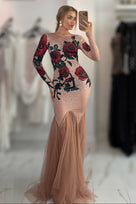 Jessica Bara Havie Crystal Flower Long Sleeve Gown