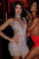 Jessica Bara Haze 2 Crystal High Neck Mini Dress