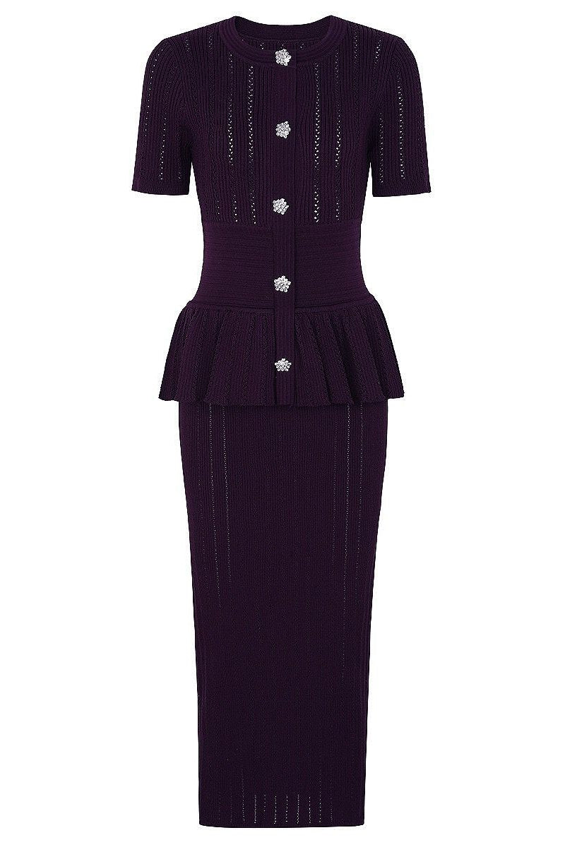 Jessica Bara Hemsie Knit Peplum Short Sleeve Maxi Dress