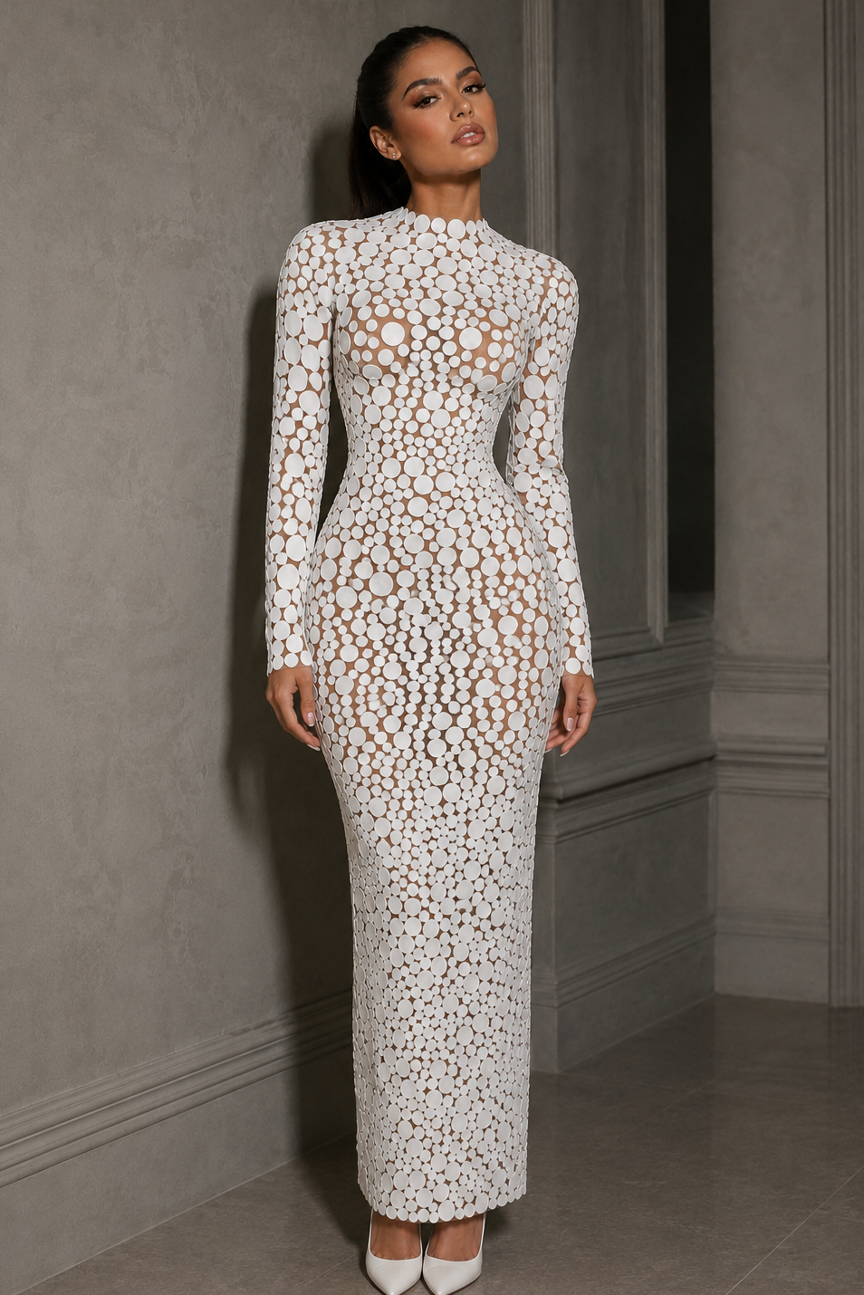 Jessica Bara Henci 2 Embellished Long Sleeve Maxi Dress