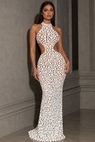 Jessica Bara Henci 5 Embellished Halter Neck Cut Out Gown