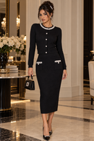 Jessica Bara Hensera Knit Long Sleeve Cardigan Top and Midi Skirt Two Piece Set