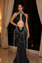 Jessica Bara Herenia Pearl Halter Neck Cut Out Gown