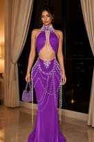 Jessica Bara Herenia Pearl Halter Neck Cut Out Gown