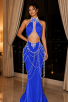 Jessica Bara Herenia Pearl Halter Neck Cut Out Gown