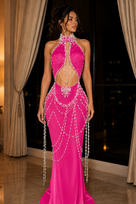 Jessica Bara Herenia Pearl Halter Neck Cut Out Gown