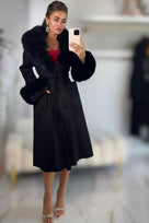 Jessica Bara Inah Fur Belted Long Coat