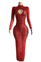 Jessica Bara Jacie Crystal High Neck Keyhole Long Sleeve Maxi Dress