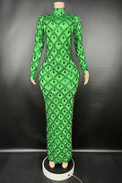 Jessica Bara Jasmeen Crystal Mesh Long Sleeve Maxi Dress