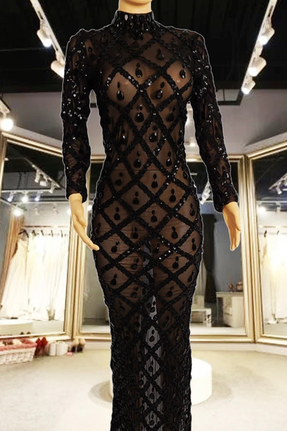 mesh long sleeve maxi dress Jessica Bara Jasmeen Crystal Mesh Long Sleeve Maxi Dress – JESSICA BARA