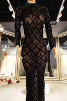Jessica Bara Jasmeen Crystal Mesh Long Sleeve Maxi Dress