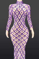 Jessica Bara Jasmeen Crystal Mesh Long Sleeve Maxi Dress