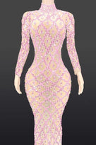 Jessica Bara Jasmeen Crystal Mesh Long Sleeve Maxi Dress