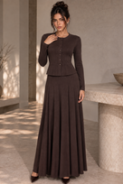 Jessica Bara Jenelle Knit Long Sleeve Top and Maxi Skirt Two Piece Set