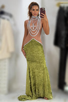 Jessica Bara Jomi Crystal Velvet Gown