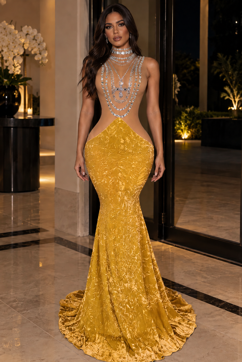 Jessica Bara Jomi Crystal Velvet Gown