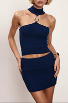 Jessica Bara Josan Knit Choker Top and Mini Skirt Two Piece Set