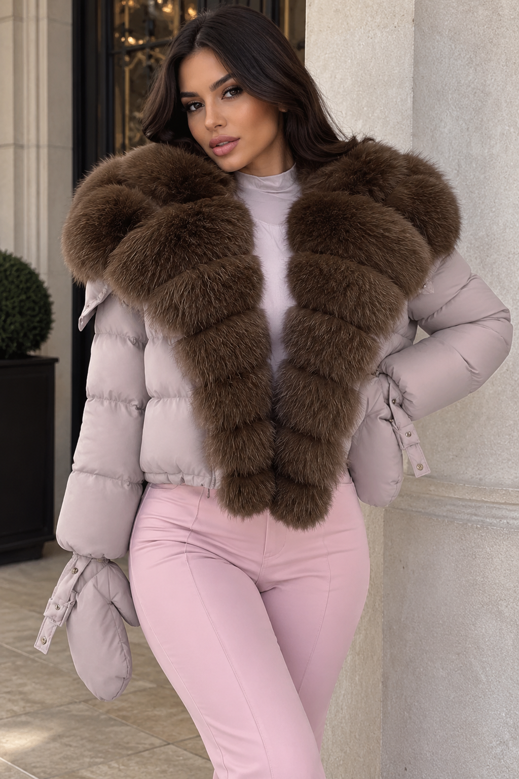 Jessica Bara Jovan Fur Puffer Coat with Gloves