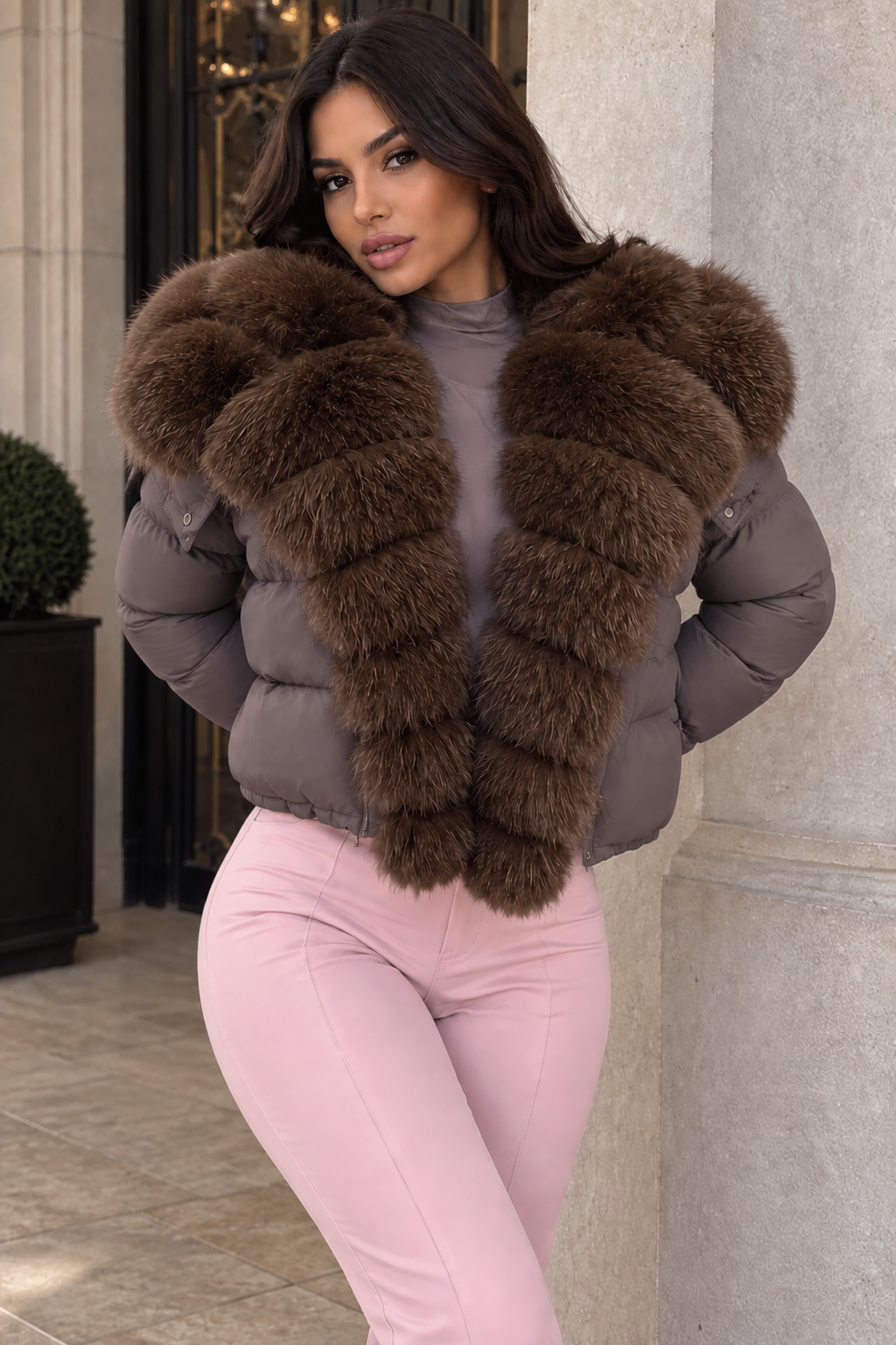 Jessica Bara Jovan Fur Puffer Coat with Gloves