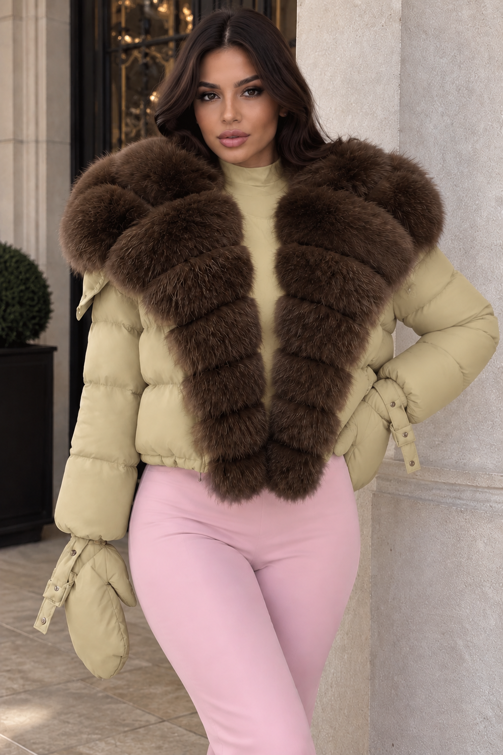 Jessica Bara Jovan Fur Puffer Coat with Gloves
