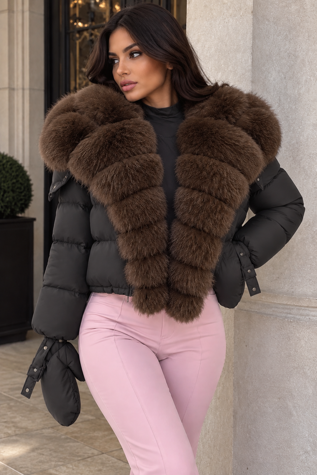 Jessica Bara Jovan Fur Puffer Coat with Gloves