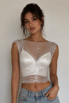 Jessica Bara Jovi Rhinestone Mesh Style Crop Top