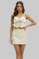 Jessica Bara Joy Tweed Bow Top and Mini Skirt Two Piece Set