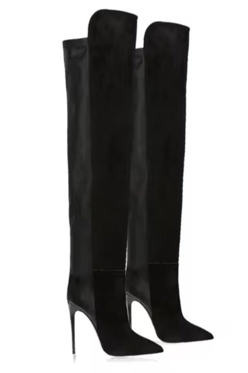Jessica Bara Kakie Over The Knee Suede and Leather Heel Boot