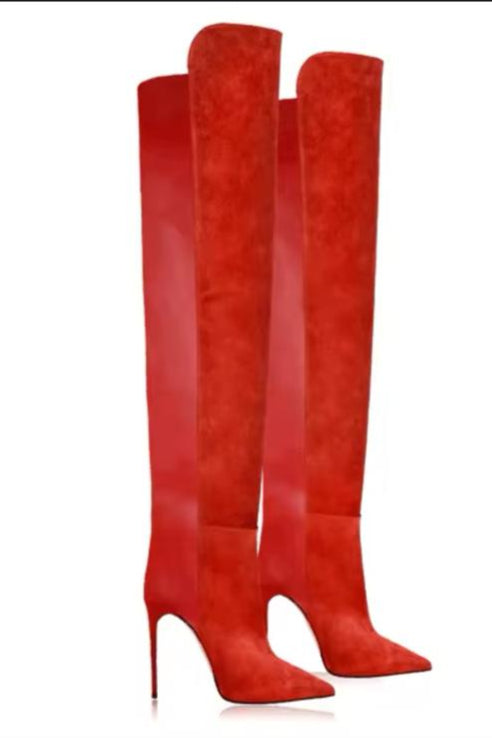 Jessica Bara Kakie Over The Knee Suede and Leather Heel Boot