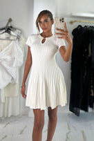 Jessica Bara Karina Knit Pleated Gold Button Mini Dress