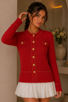 Jessica Bara Kaser Gold Button Knit Cardigan