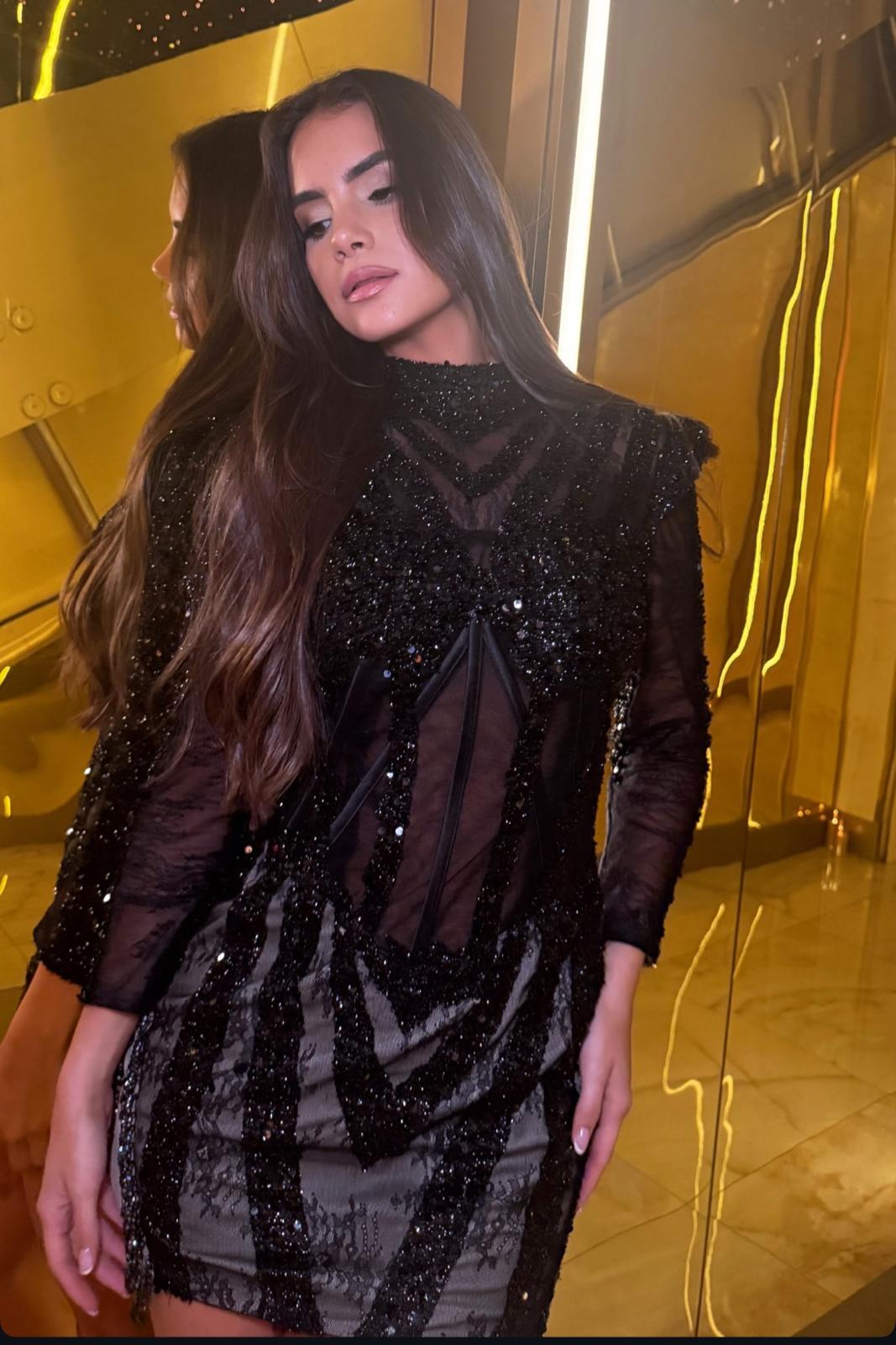 Jessica Bara Katia Long Sleeve Beaded Corset Mini Dress JESSICA BARA Jessica Bara Katia Long Sleeve Beaded Corset Mini Dress JESSICA BARA