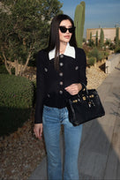 Jessica Bara Katmeza Knit Collared Long Sleeve Top