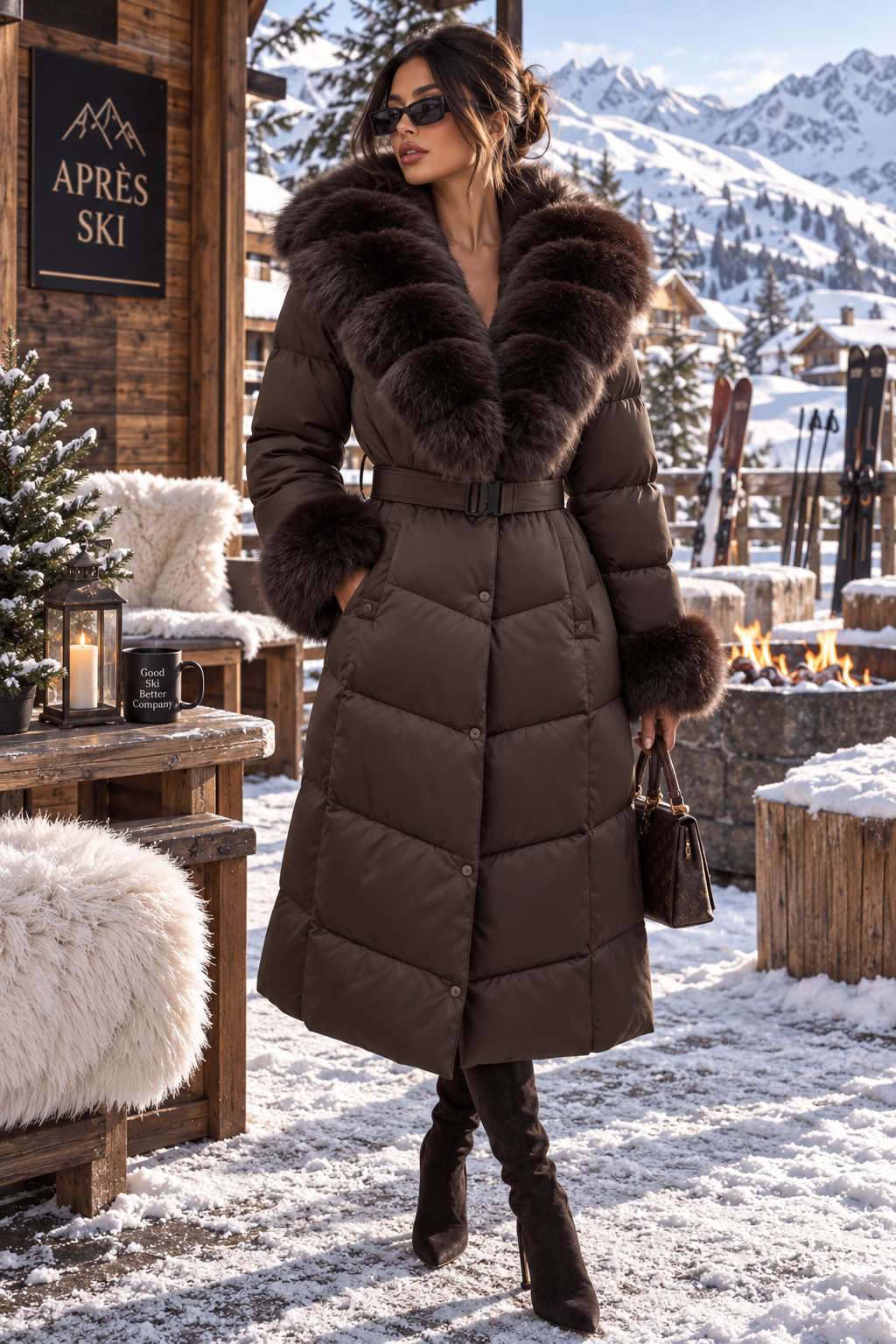 Jessica Bara Katnesa Fur Puffer Long Coat