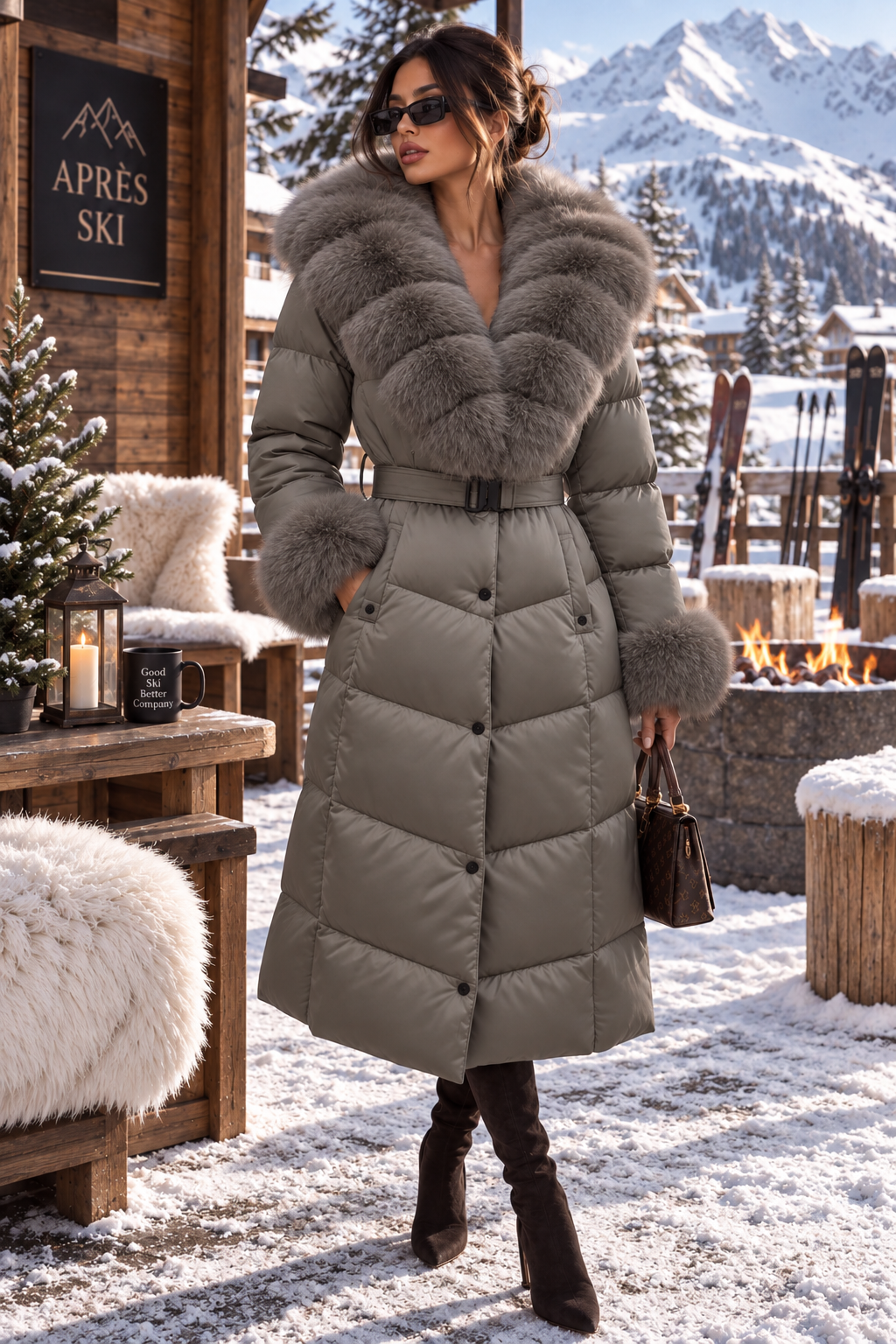 Jessica Bara Katnesa Fur Puffer Long Coat