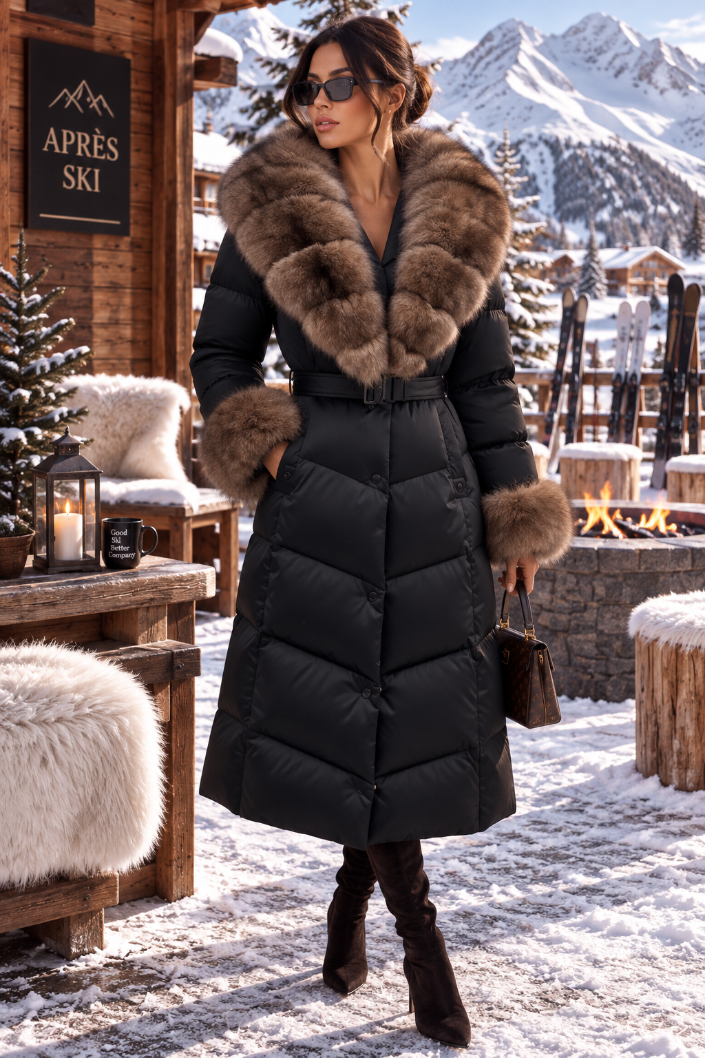 Jessica Bara Katnesa Fur Puffer Long Coat
