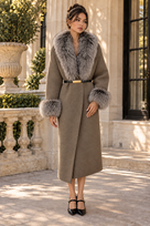 Jessica Bara Kelia Fur Belted Long Coat