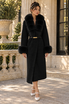 Jessica Bara Kelia Fur Belted Long Coat