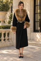 Jessica Bara Kelia Fur Belted Long Coat