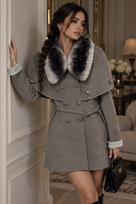 Jessica Bara Keva Rhinestone Fur Belted Coat