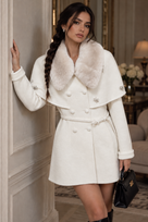 Jessica Bara Keva Rhinestone Fur Belted Coat