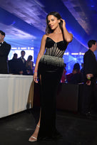 Jessica Bara Klavar Velvet Corset Slit Gown